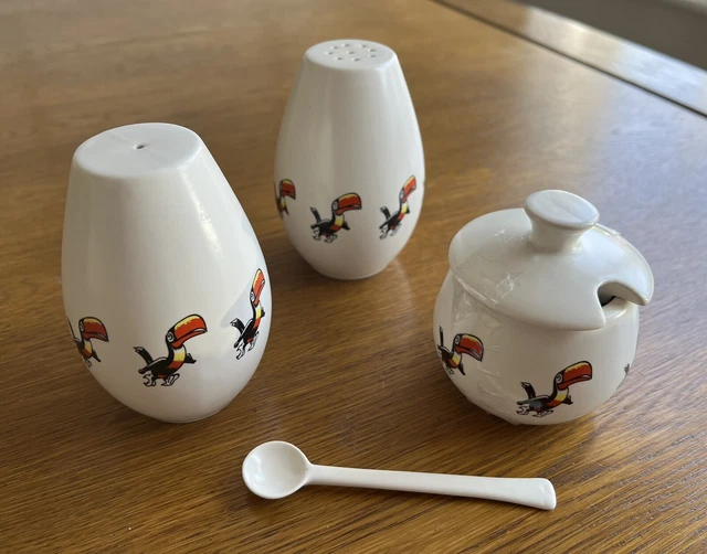 RARE GUINNESS TOUCAN Carlton Ware Cruet Set Salt Pepper Mustard Pot