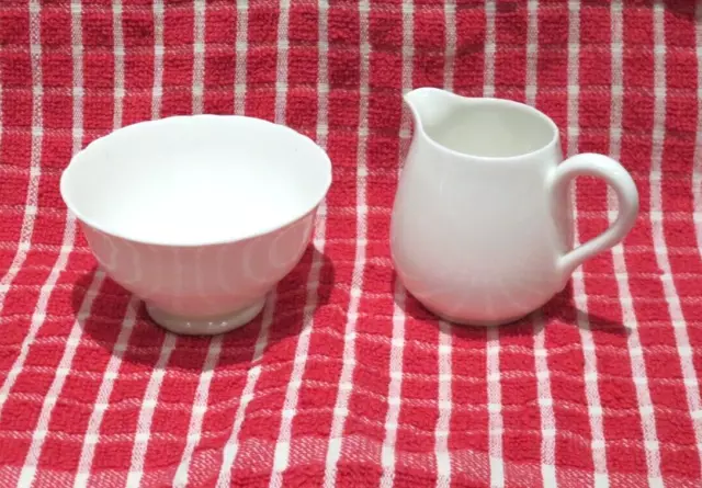 Vintage White Fine Bone China Sugar Bowl & Creamer Milk Jug Crown Staffordshire