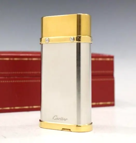 Near MINT! Cartier Vintage Lighter Godron Silver Gold Case Box WORKING