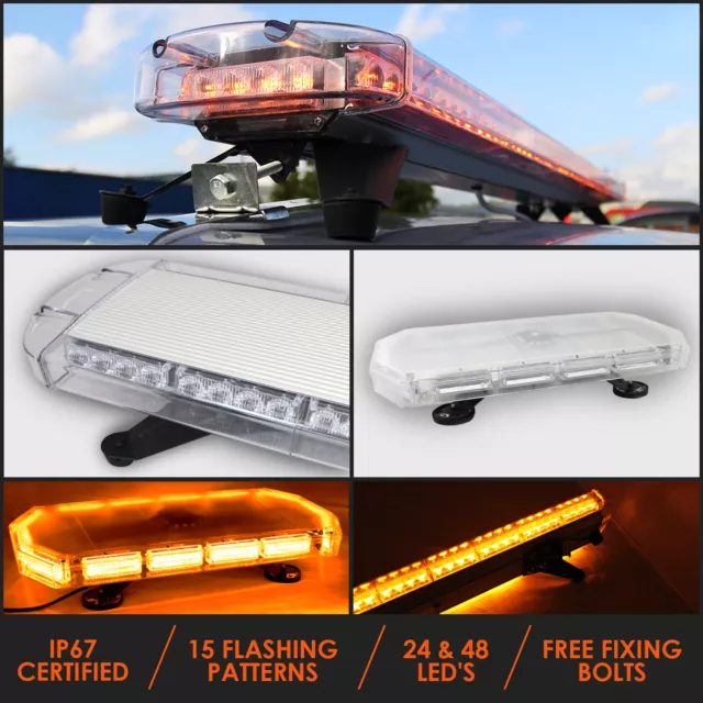 Amber Recovery Light Bar LED  Flashing Warning Magnetic Beacon Car Van Vehicle