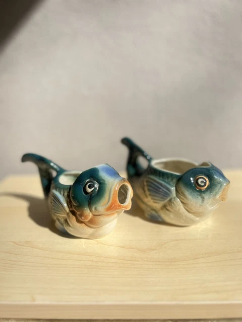 Koi Fish Cramer Sugar Bowl Mcm Mid Century Japan Majolica