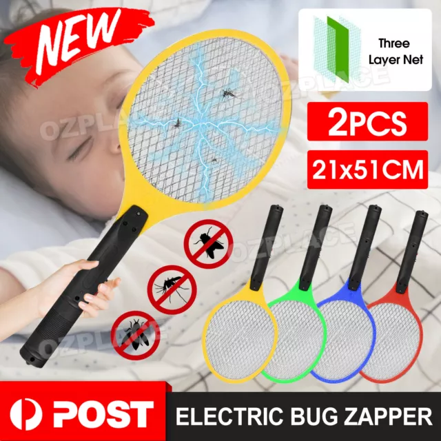 2x Bug Zapper Electric Tennis Racket Mosquito Fly Swatter Insect Killer Handheld