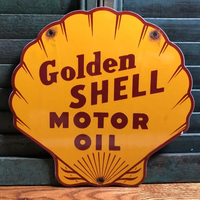 Vintage Golden Shell Motor Oil Clam Porcelain Sign Gas Pump Gasoline