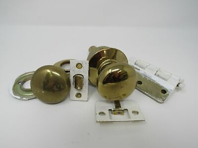 Standard Complete Door Knob Set With Screws And Hinges Polished Brass Vintage