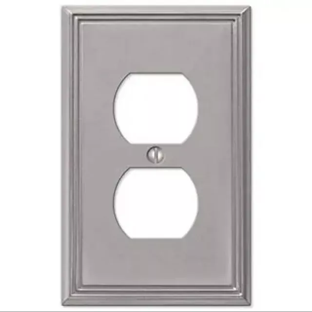 Amerelle 77DBN Metro Line Wallplate, 1 Duplex Outlet, Cast Metal, Brushed Nic...