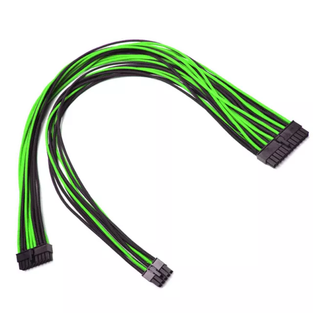 24pin Green Black Sleeved Power Supply Cable EVGA E-Series G3 / G2 / P2 / T2