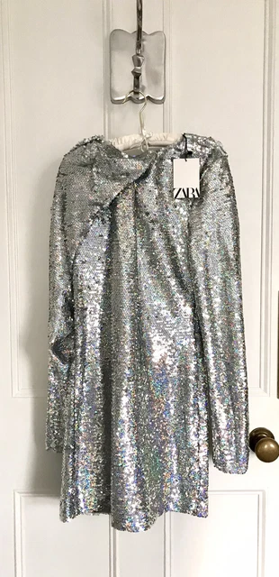 ZARA SHORT SILVER Sequin Dress With Draped Detailing L BNWT RRP 59.99 LAST  ONE 37.00 - PicClick UK