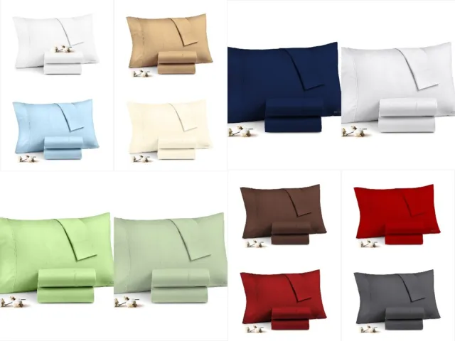 Pillowcases Set of 2 100% Egyptian Cotton Soft 600-1000 TC Luxury Pillowcases