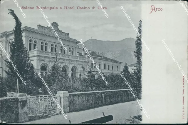 ce417 cartolina arco salone municipale e hotel casino di cura trento trentino