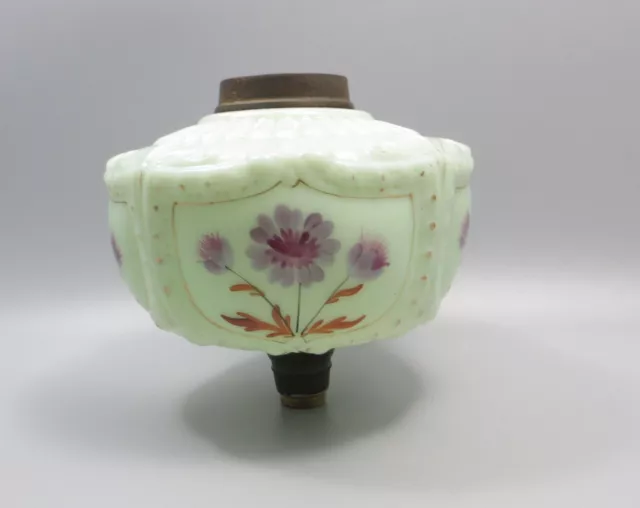 Victorian Hand Painted Pale Green Moulded Opaline Glass Oil Lamp Font/Fount