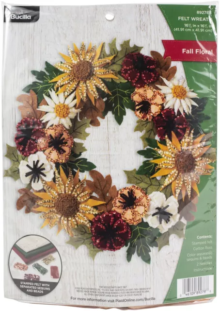 Bucilla 89278E Filz Applikation Kranz Set, 41.9cm x 41.9cm, Blumenmuster Herbst