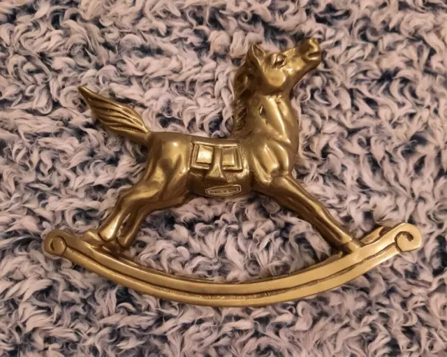 Vintage Antique Rocking Horse Gold Lustre Solid Brass Figurine Taiwan