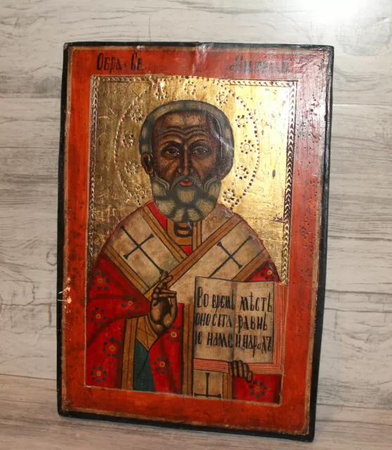 Icono Ortodoxo Vintage Pintado a Mano de San Nicolás