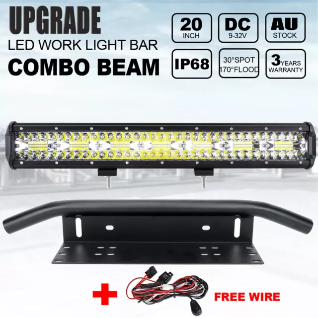 20inch LED Light Bar Combo Kit Offroad Driving + 23'' Number Plate Frame +Wiring