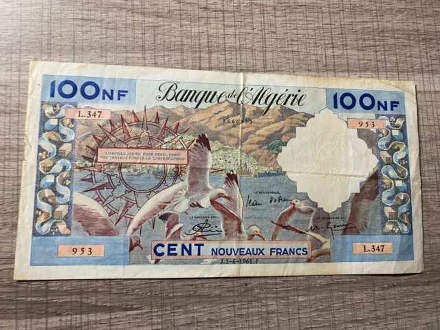 Billet - Banque De L'algerie - 100 Nouveaux Francs - L.347 - 02/06/1961 - Ttb