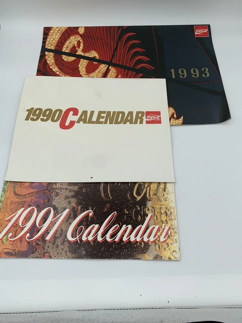 Three Vintage Coca Cola Calendars 1990, 1991 & 1993 good condition