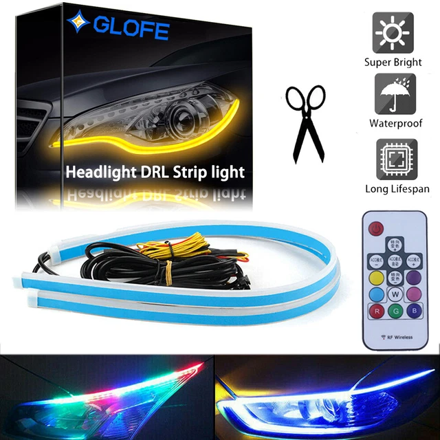 2X 60CM Remote Control RGB Multi-Color LED Strip Daytime Running Light HeadLight