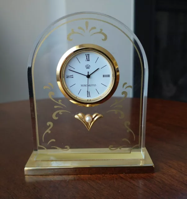Mikimoto International Small Desk Clock With Pearl & Gold Accent