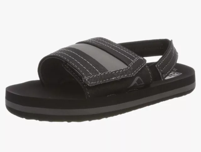 Reef Kids Little AHI Slides Sandals Flip Flops Black Gray NWT Size 11/12