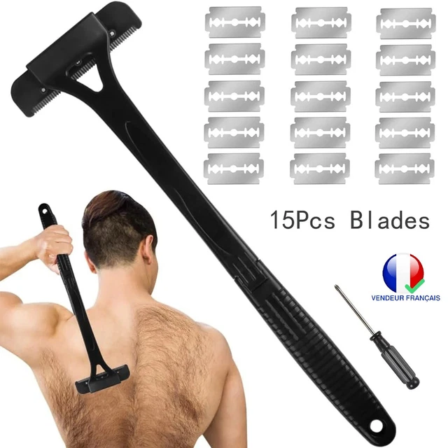 Rasoir De Dos Homme - Poignée Extensible + 15 Lames Inox - Rasage Facile Et Pratico