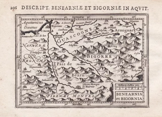 Bearn carte map Karte Bertius Hondius gravure Kupferstich engraving 1618