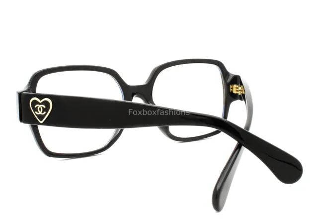 Chanel 3438 501 Eyeglasses Blue Light Glasses Polished Black Gold CC Heart Logo 3