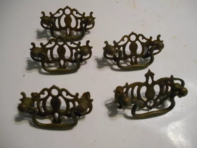 5 antique vintage brass dresser drawer handles pulls desk