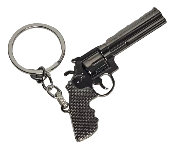 Grey Tone Mini Hand Gun Pistol Revolver Keyring 7cm Gift Idea UK Seller