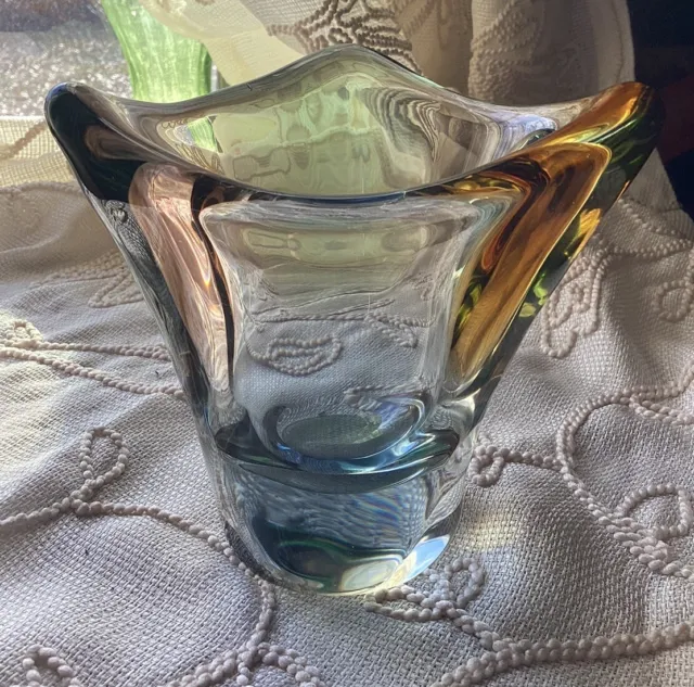 Vintage Bohemian Czech Rhapsody Vase Art Glass Multi-color