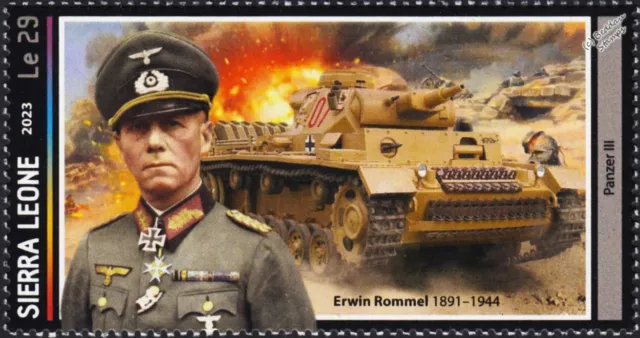 SECONDA GUERRA MONDIALE 1943 Battaglia di Tripoli ERWIN ROMMEL PANZER III Timbro serbatoio 2023 Sierra Leone