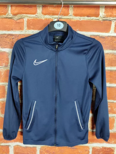 Boys Nike Dri-Fit Navy Track Jacket Age 8-10 Years Zip Up Sport Active Vgc 137Cm