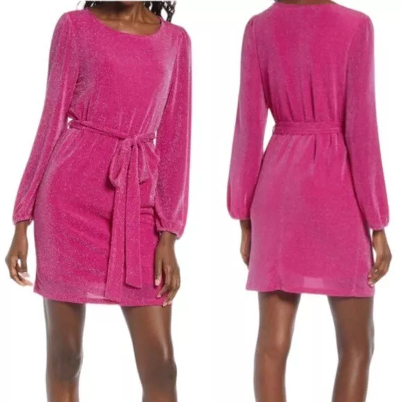 NWT Fraiche by J Sparkle Pink Lurex Mini Party Dress with Belt Size XL