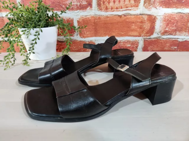 Womens Clarks Uk 6 Eu 39 Black Leather Slingback Block Heel Summer Sandals Shoes