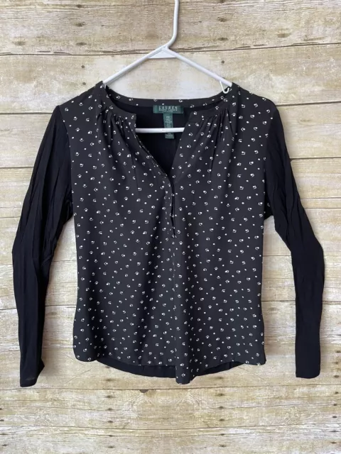 Lauren Ralph Lauren Petite Women’s Blouse Shirt Black Long Sleeve Size: PM