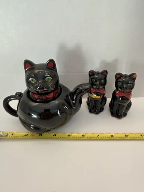 Vintage Shafford Black Cat Tea Pot & Salt & Pepper Shakers