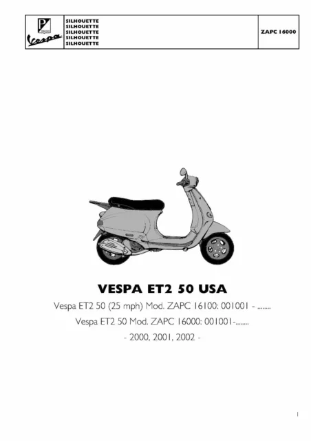 Piaggio Vespa parts manual book 2000, 2001 & 2002 Vespa ET2 50 USA