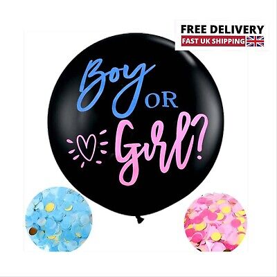 36inch Large Gender Reveal Balloon with Blue and Pink Confetti Baby Shower UK