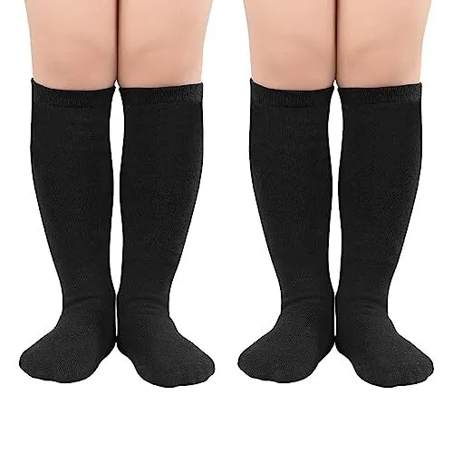 Kids Soccer Socks Knee High Sock for Boys Girls Cotton Kids One Size 2 Black