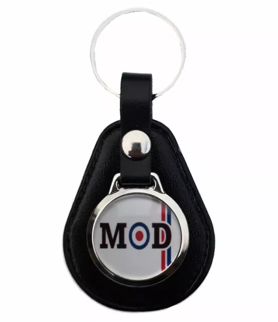 Mod Target Red And Blue Stripe Leather Keyring