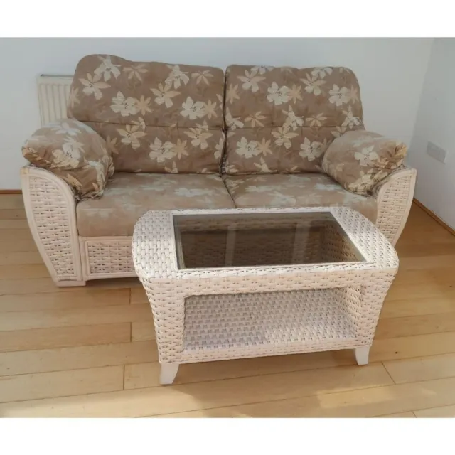 Wicker Conservatory Two Seater Sofa and Coffee Table