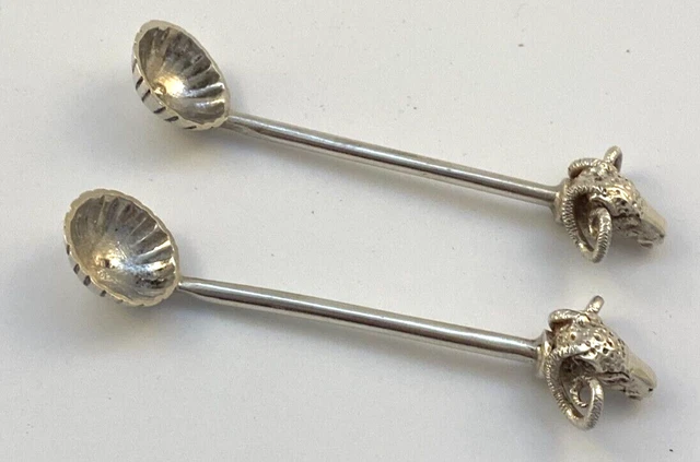 Vintage Sterling Silver Rams Head Salt Spoons Set of 2