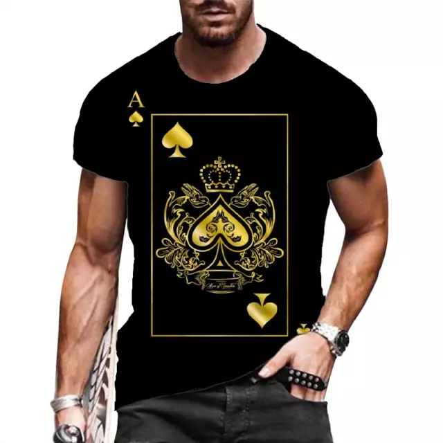 T-Shirt Men‘s Gold Black Ace of Spades Poker Short Sleeve Casual Novelty T Shirt