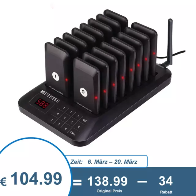 Retekess TD157 Restaurant Pager System Kundenrufsystem 16 Pager für Imbisswagen