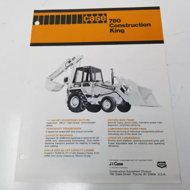 Case 780 Construction King Backhoe Sales Brochure 1980 Specifications Photos