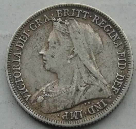 1899, Queen Victoria Veiled Old Head Silver Shilling, Some Detail, S3940