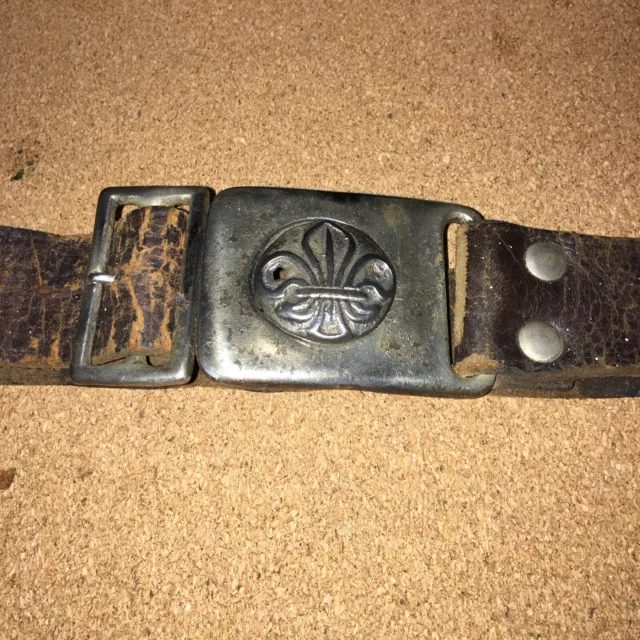 Vintage Brown Leather Small Scout Belt With Patented Buckle