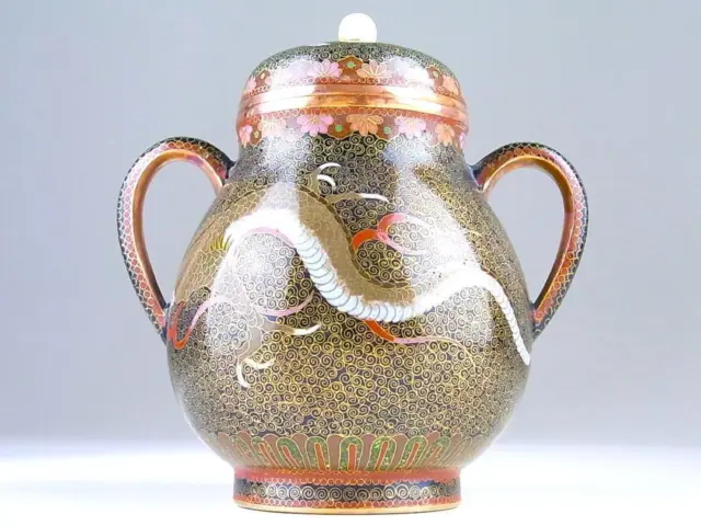 CLOISONNE DRAGON Pattern Sugar Pot 5.2 inch MEIJI Era Japanese Antique Old Art