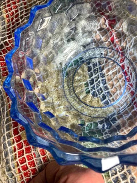 Whitehall Colony Indiana Glass Cubist Trinket Dish~Cool Blue~Mid Century Modern
