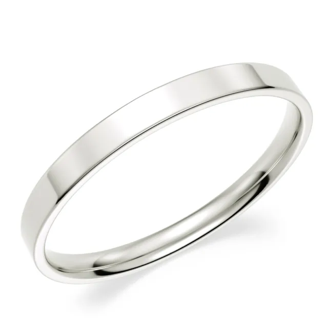 Solid 10K White Gold 2mm Comfort Fit Men Women Flat Wedding Band Ring