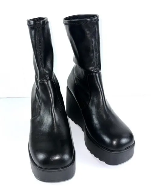 Call it Spring Mars Vegan Leather Square Toe Chunky Platform Boots US 8.5 Black
